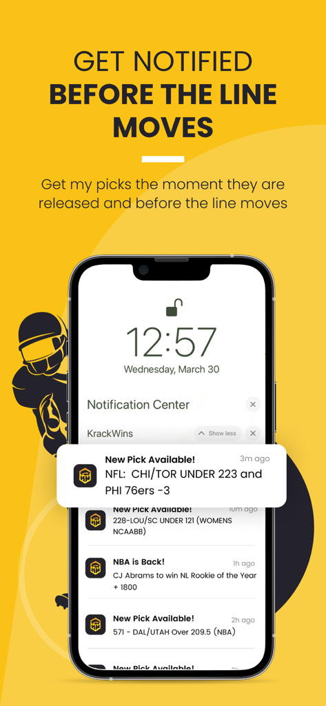 KrackWins - KrackWins app push notifications for real-time sports betting picks