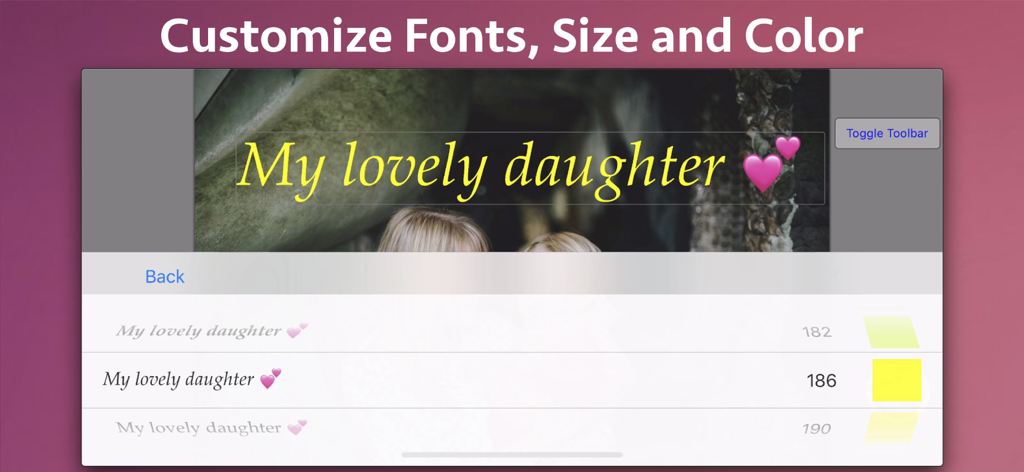 Photo Markup - Draw & Annotate - interface to customize font size and color of text on photos