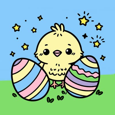 cute easter chick with eggs
