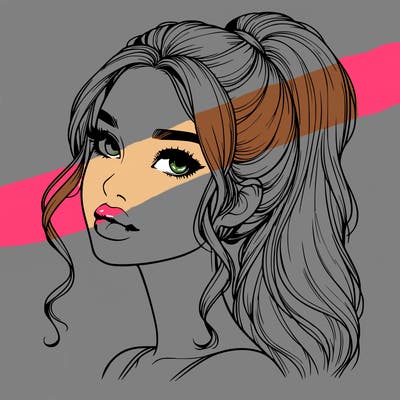 realistic girl with a ponytail on her hair and lips