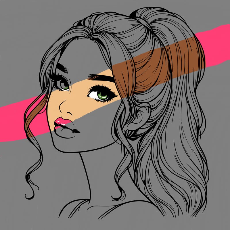 realistic girl with a ponytail on her hair and lips