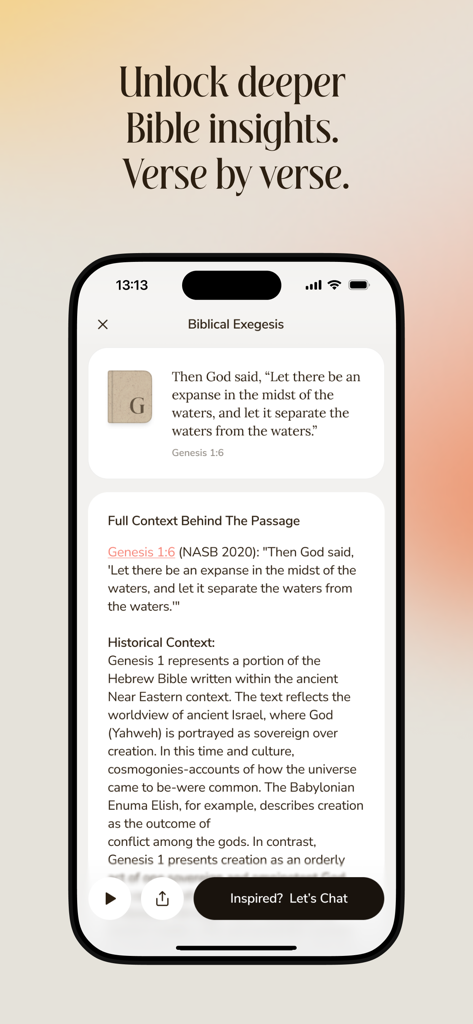 Aura app screen showing biblical exegesis and verse by verse Bible insights