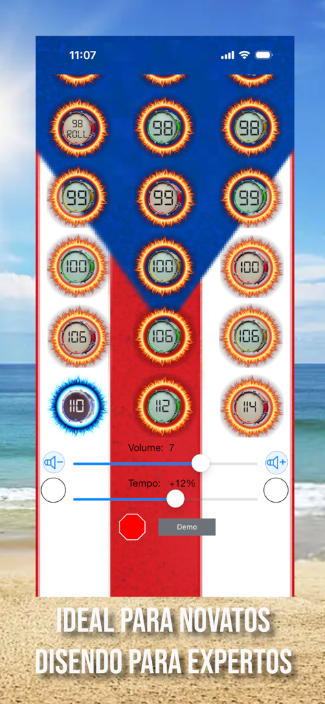 Reggaeton Roots Drum Loops - Reggaeton Roots Drum Loops app interface showing drum pads and tempo sliders over a Puerto Rican flag background