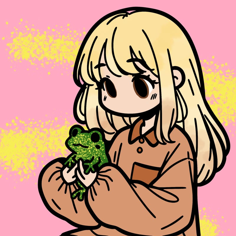 girl with long hair and a oversized shirt. and she is holding a frog