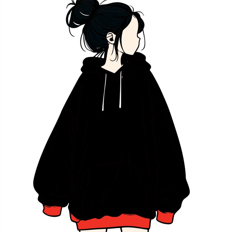 realistic girl with a oversized sweatshirt on and a bun