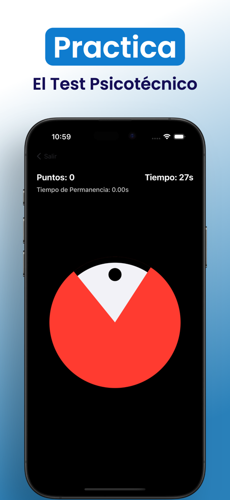 Simulazione di test psicotecnico per la patente di guida cilena nell'app PractiCar
