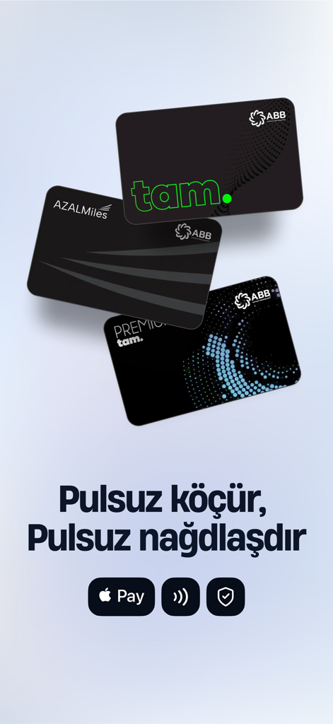 ABB mobile: Təhlükəsiz Bank - Apple Pay 지원으로 무료 송금 및 현금 인출을 홍보하는 ABB mobile 은행 카드