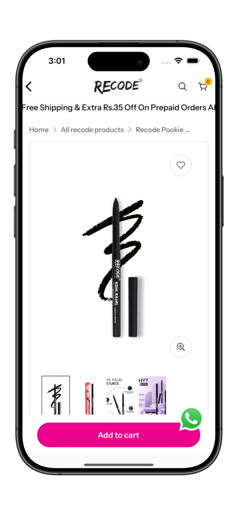 Recode Studios - Product page for Kohl Kajal eyeliner on the Recode Studios shopping app