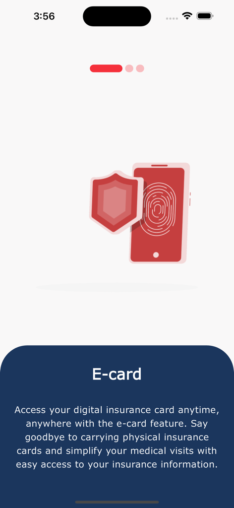 Prudential Insurance Zambia - Tela de integração do aplicativo móvel Prudential Insurance Zambia explicando o recurso de cartão eletrônico digital.