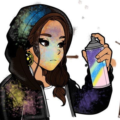 a realistic girl, spray painting