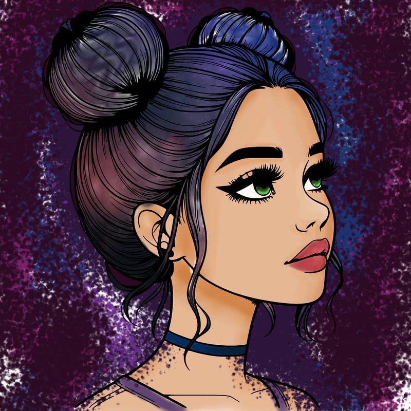 realistic girl with buns on the top of her head