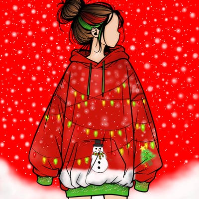 realistic girl with a oversized sweatshirt on and a bun