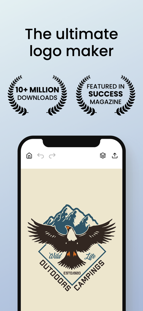 Logo Maker, Design Creator. - Mobile app interface showing a professional eagle and mountain logo design