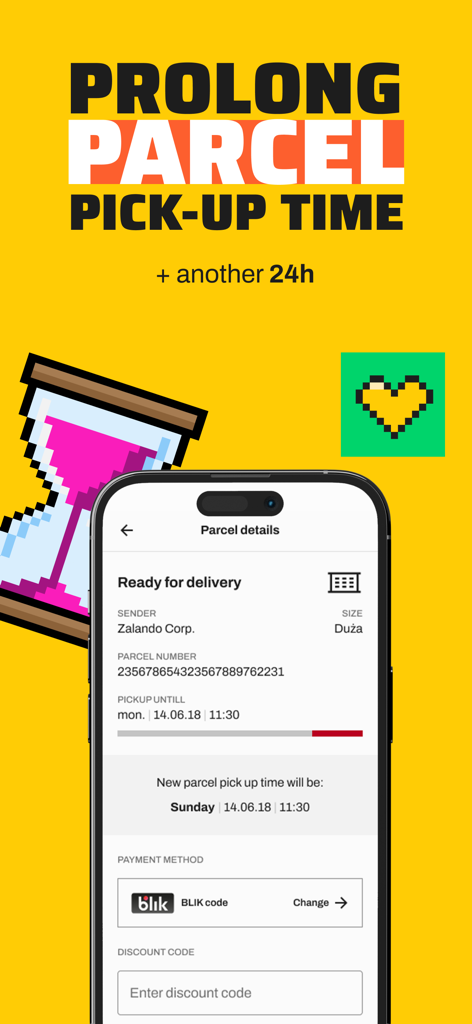 InPost Mobile - InPost Mobile app screen showing the option to extend a parcel pickup deadline by 24 hours