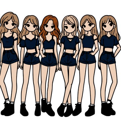 a group of girls wearing crop tops and shorts