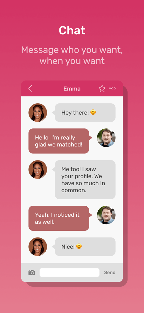 BBW Romance Dating - Messaging screen of the BBW Romance app showing a chat conversation between two users who matched.