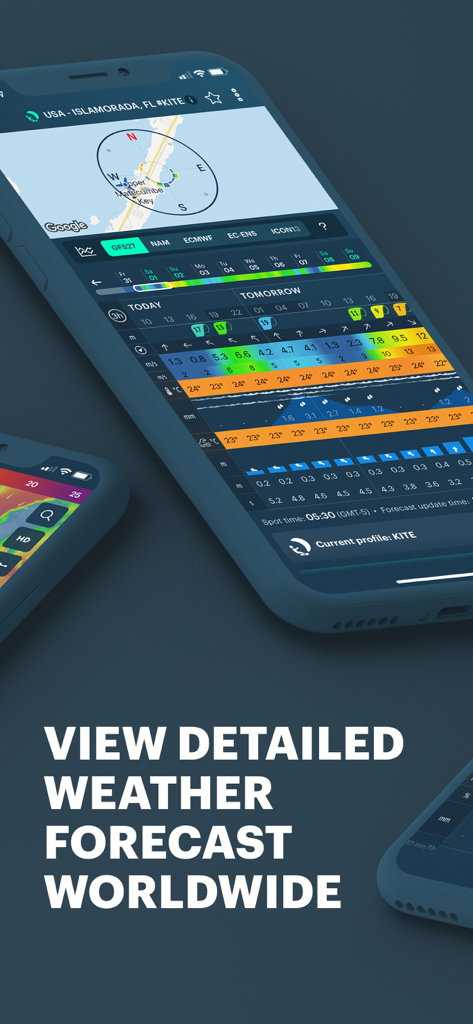 Windy Pro: marine weather app - Interfaz detallada de pronóstico meteorológico en la aplicación marina Windy Pro que muestra datos de viento y olas.