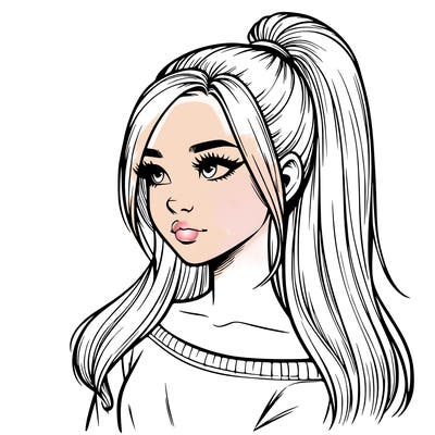 realistic girl with a high ponytail