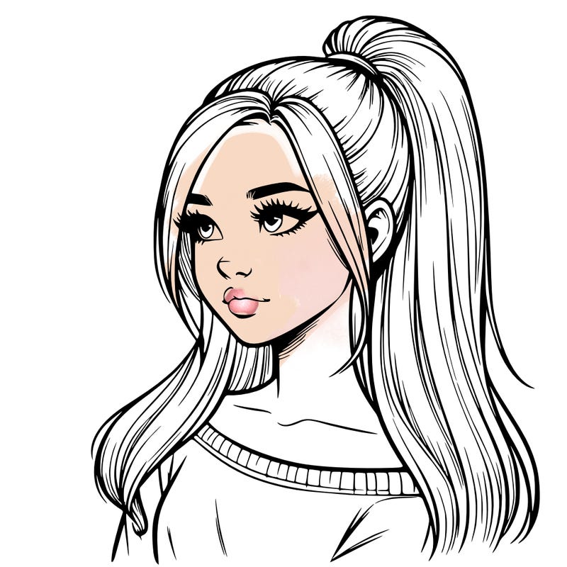 realistic girl with a high ponytail