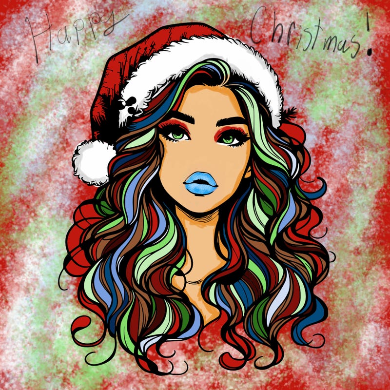 realistic christmas girl with wavy hair and lips