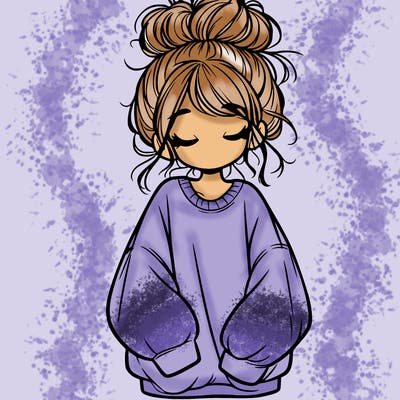 girl with baggy sweatshirt and messy bun