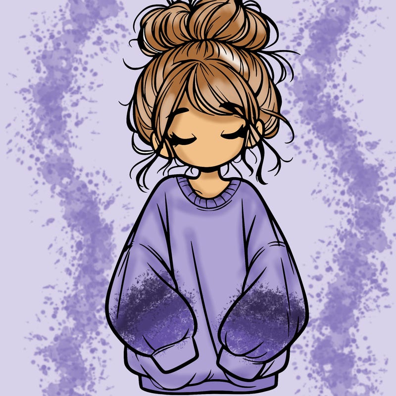 girl with baggy sweatshirt and messy bun
