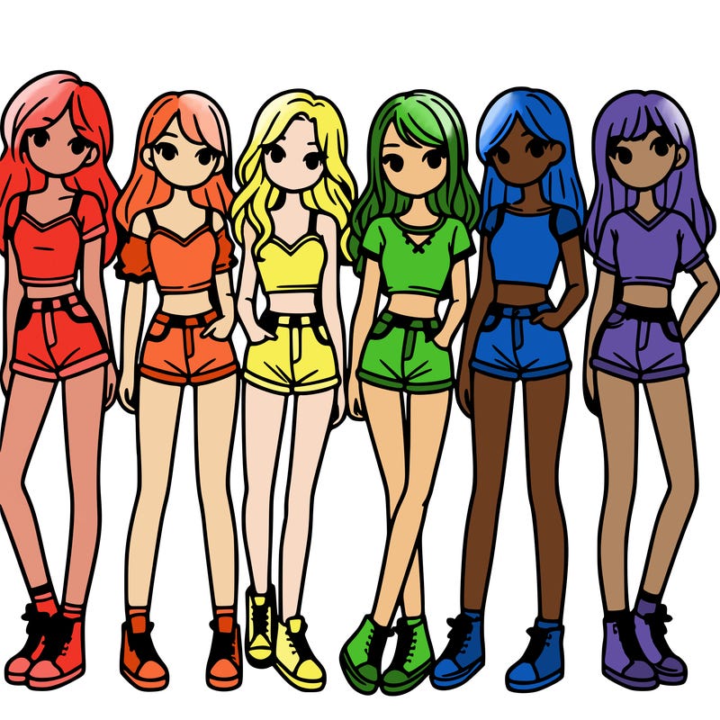 a group of girls wearing crop tops and shorts