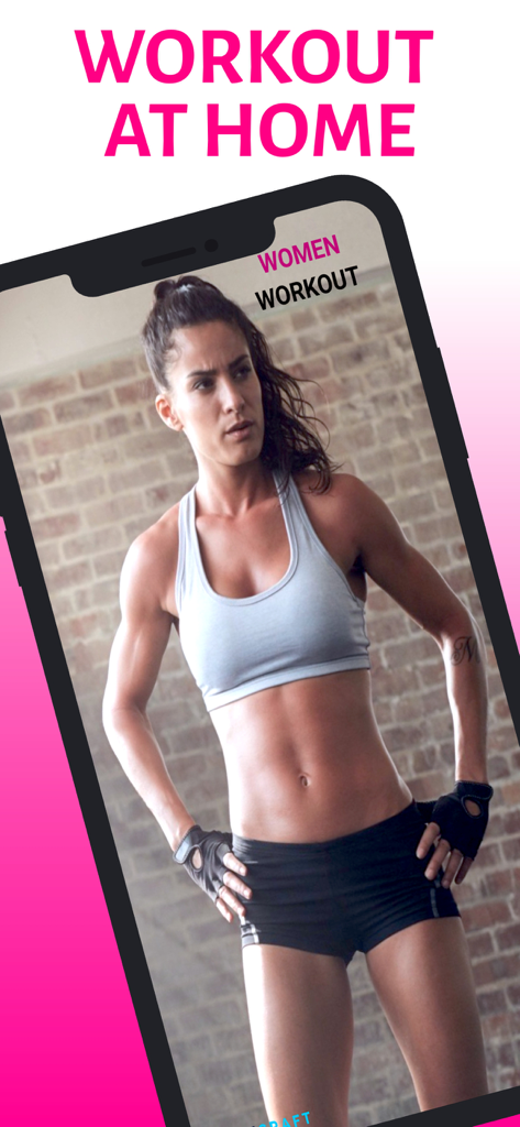 Pro Women Workout: Lose Weight - A fit woman in sports gear on a phone screen with the heading Workout at Home for the Pro Women Workout app.