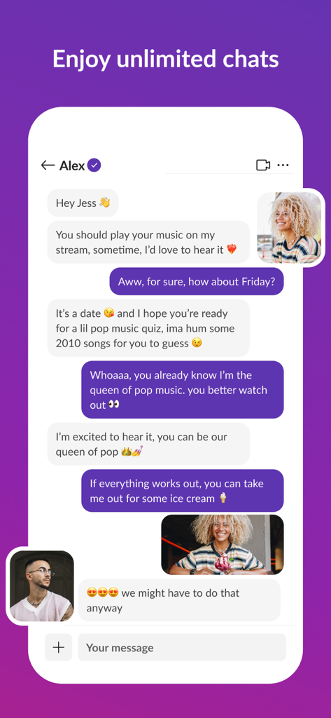 MeetMe app messaging screen showing a conversation between two users with profile pictures and text bubbles