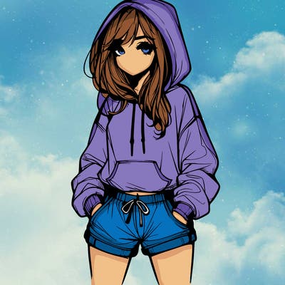realistic girl in shorts and hoodie