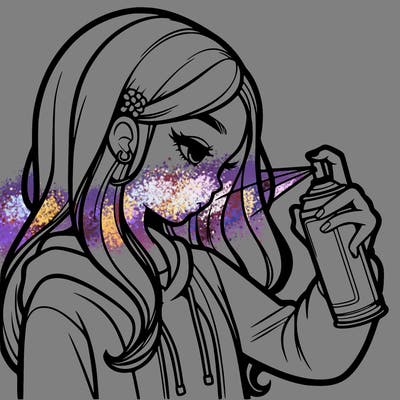 a realistic girl spray painting