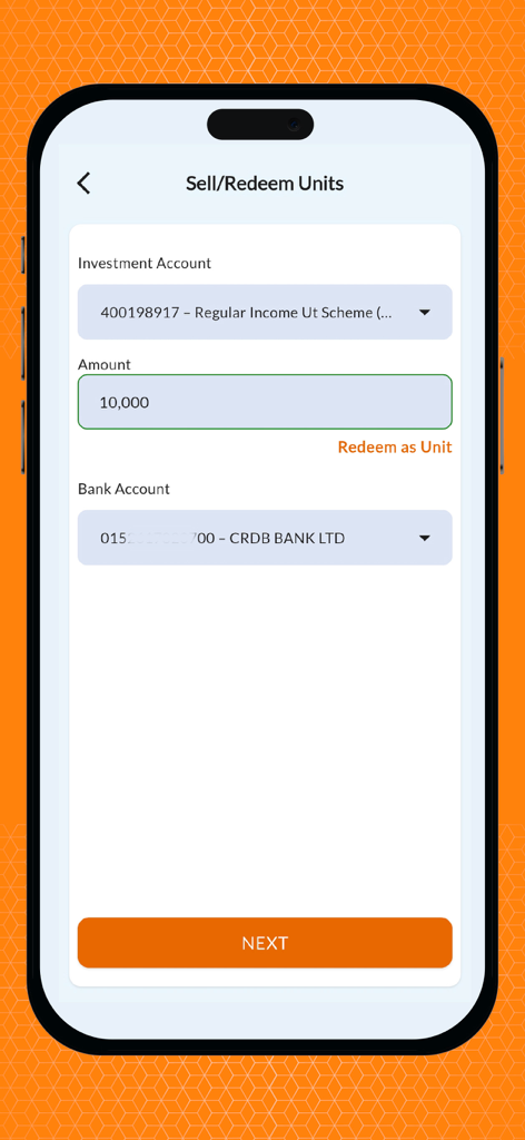 UTT AMIS - UTT AMIS Sell and Redeem Units screen