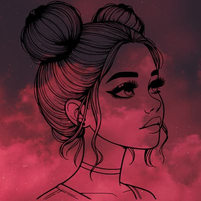 realistic girl with buns on the top of her head