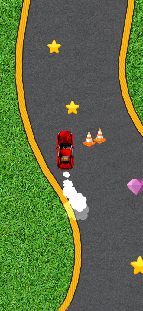 Racing car games snake race - A red car racing on a winding road collecting stars in a simple kids game