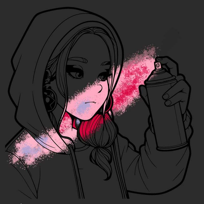 a realistic girl, spray painting