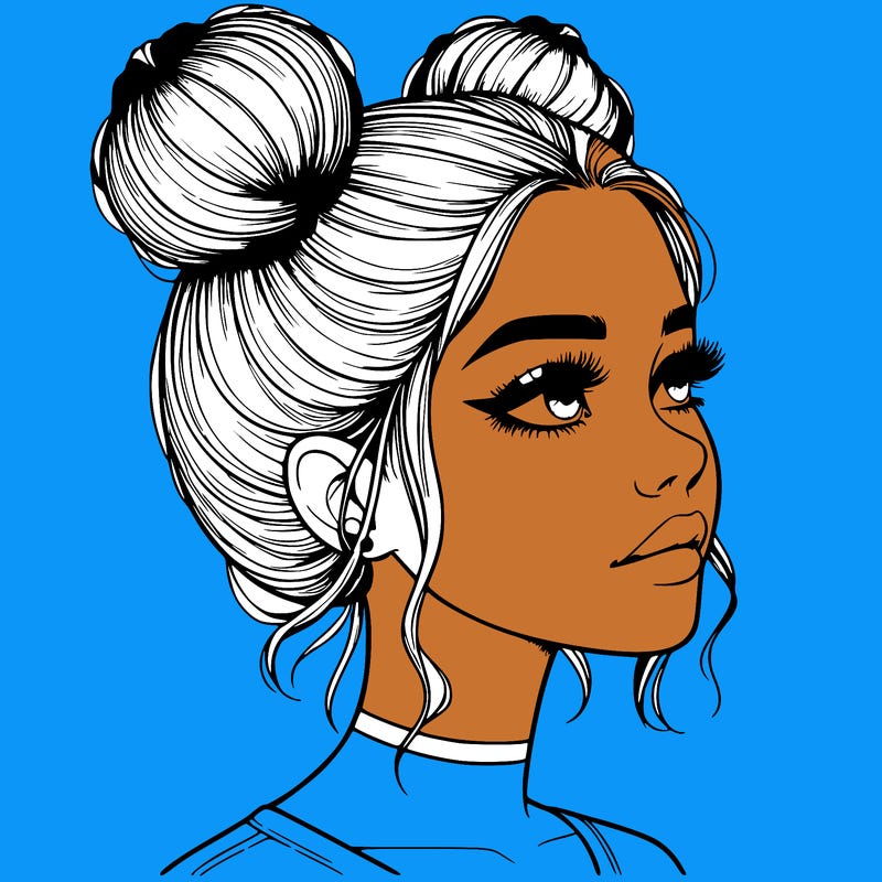 realistic girl with buns on the top of her head