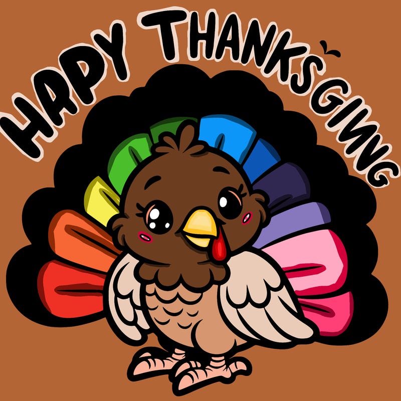 cartoon turkey with happy thanksgiving above the turkey