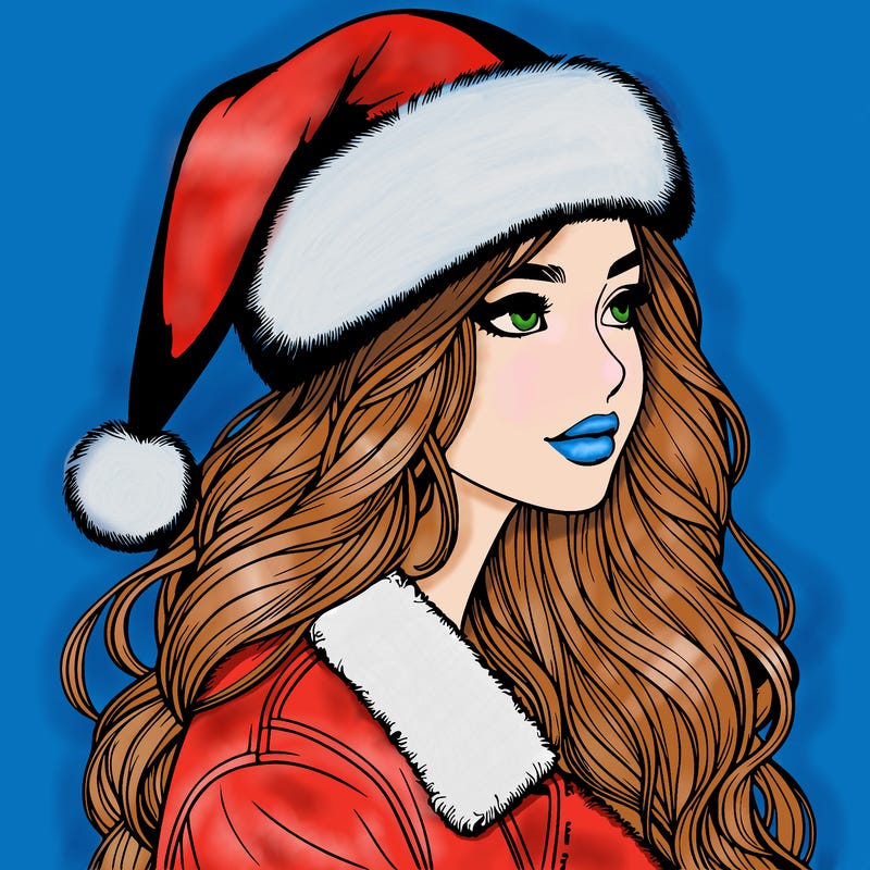 realistic girl in santa hat