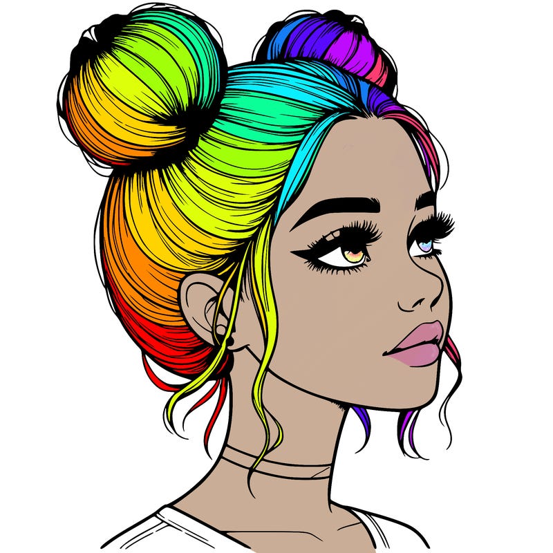 realistic girl with buns on the top of her head