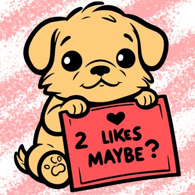 a puppy holding a sign that says 2 likes maybe?