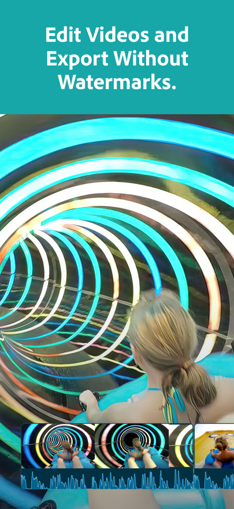 Interfaz de la aplicación Adobe Premiere mostrando la edición de vídeo sin marcas de agua