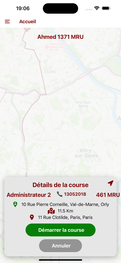 Captain Driver - Captain Driver app interface displaying trip details including pickup and drop-off addresses over a city map