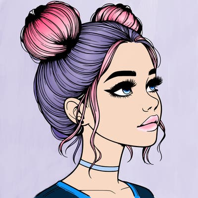 realistic girl with buns on the top of her head