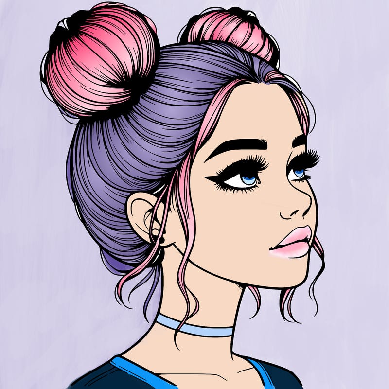 realistic girl with buns on the top of her head