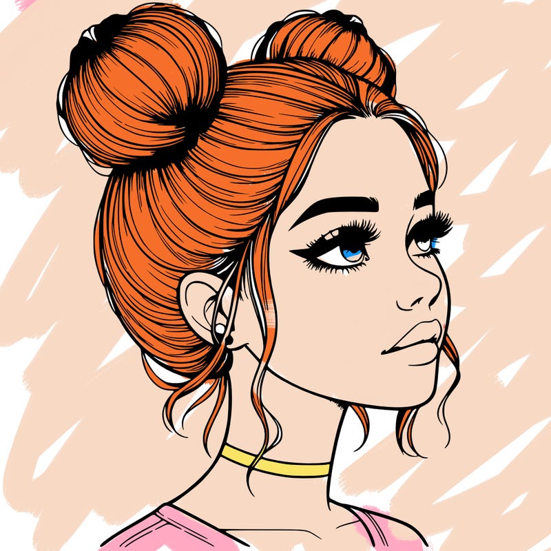 realistic girl with buns on the top of her head