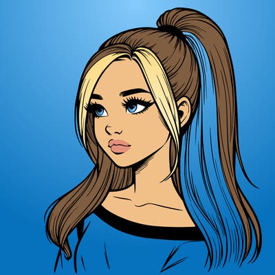 realistic girl with a high ponytail