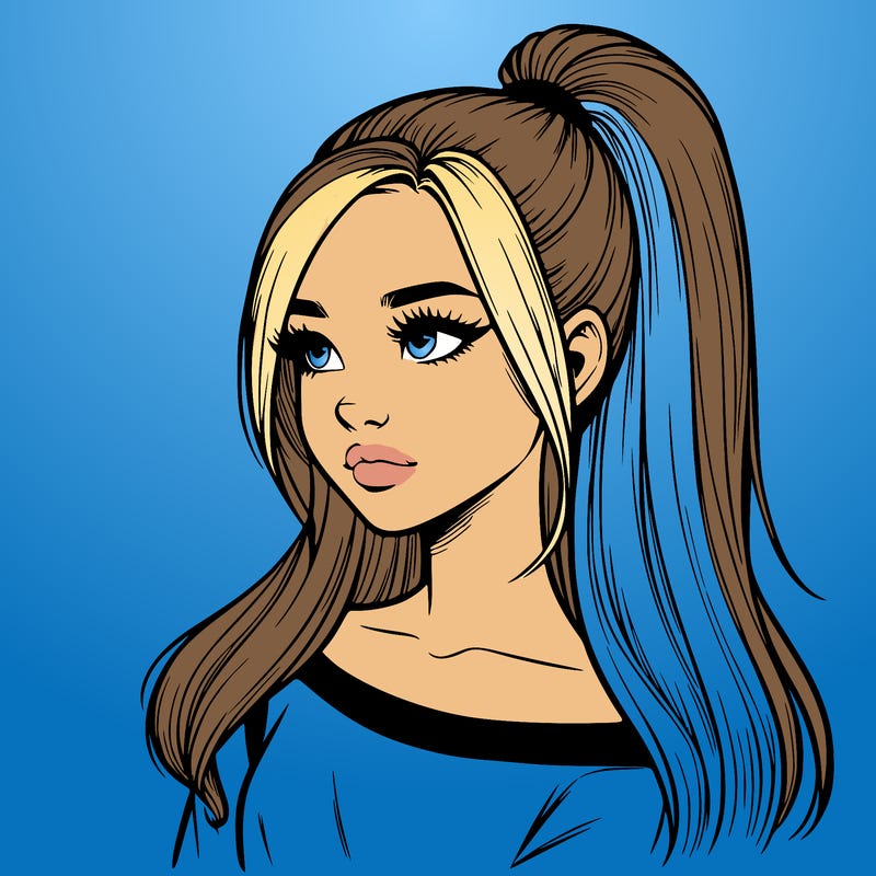 realistic girl with a high ponytail