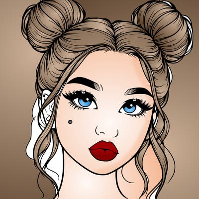 realistic girl with two buns on her hair and lips
