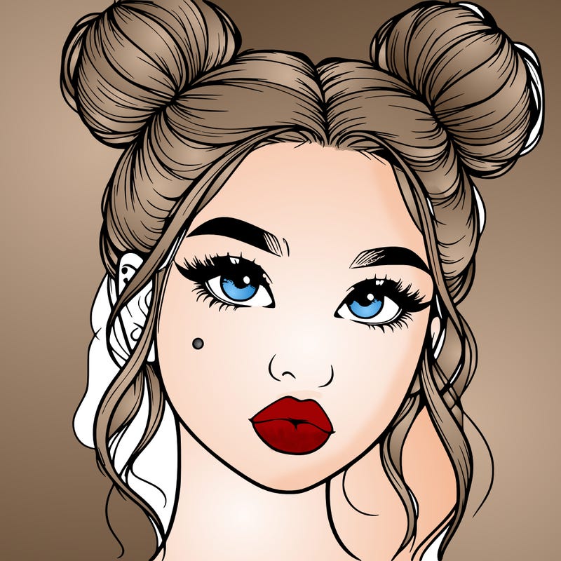 realistic girl with two buns on her hair and lips