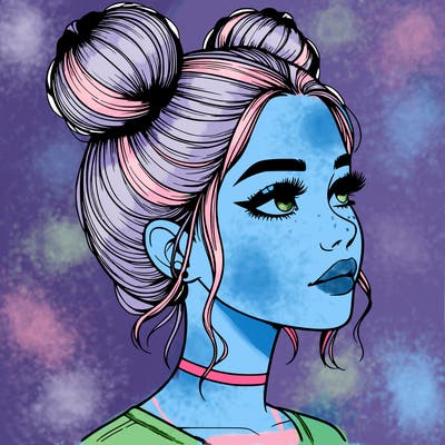 realistic girl with buns on the top of her head